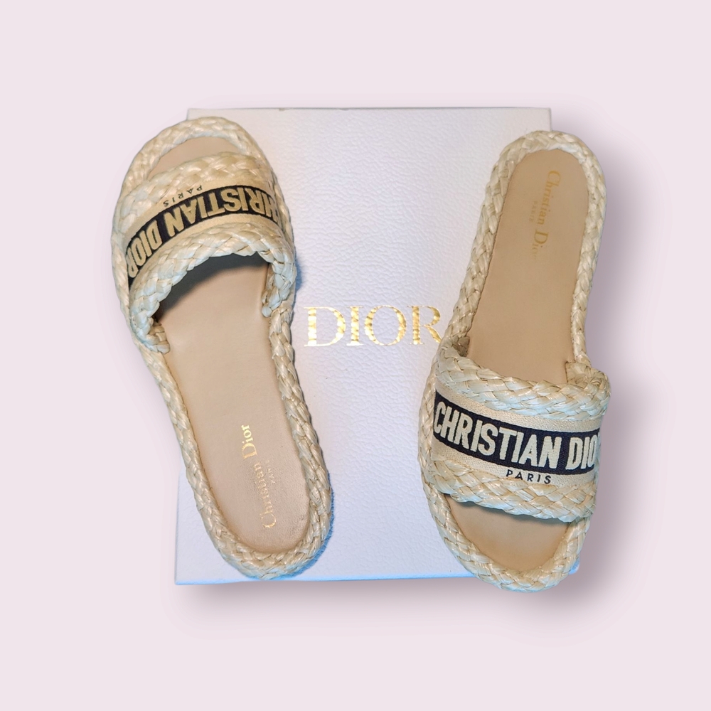 Authentic Dior Beige Braided Slide Sandals